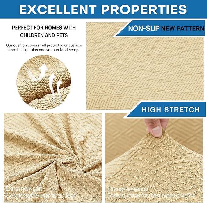 XINEAGE 2026 New 2 Pieces Chair Covers with Arms Super Stretch Chair Slipcover for Living Room Pet Dog Universal Slip Cover Anti Slip Armchair Furniture Protector (Beige), 31"-46"(1 Cushion)