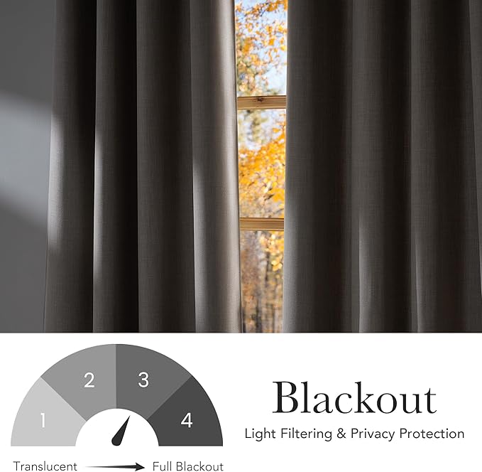 NICETOWN Angora Faux Linen Room Darkening Rod Pocket Curtains 63 inch Length, W42 x L63, Light Blocking Thermal Insulated Noise Reducing Drapes for Bedroom Living Room Farmhouse Decor, 2 Panels