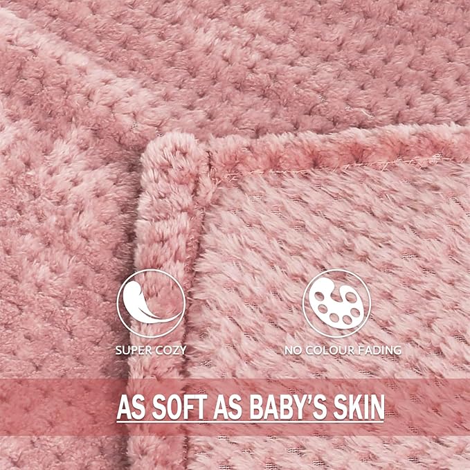 Exclusivo Mezcla Fleece Bed Blanket Twin Size, Super Soft and Warm Blankets for Couch, Sofa and Bed Waffle Textured, Cozy, Fuzzy and Lightweight (Dusty Pink, 90x66 Inches)