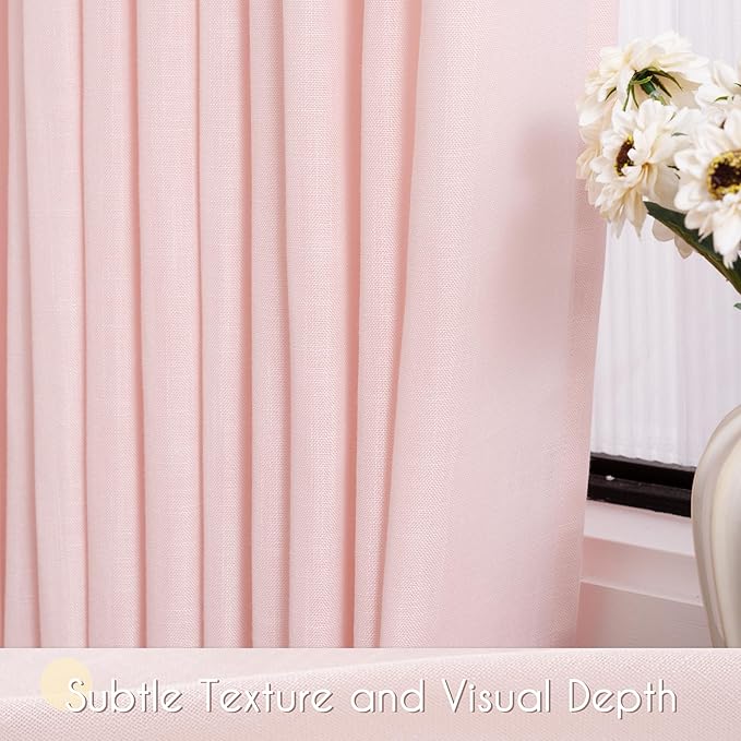 Pink Linen Curtains 84 Inch Length 2 Panels Set for Living Room Light Filtering Semi Sheer Curtains Cherry Blossom Pink Decor Modern Elegant Back Tap Drapes Nersury Bedroom 52ﾗ84 Inch