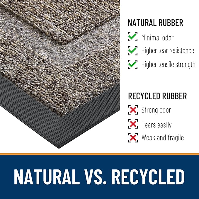 OLANLY Front Door Mat Indoor Outdoor Entrance, Waterproof All-Season, All-Weather Doormat, Sturdy Natural Rubber, Low Profile, Easy Clean Patio Porch Entryway Mat, 59x23, Khaki and White