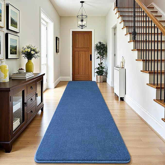 Amearea Modern Soft Hallway Runner Rug, 2x10 Feet Washable Long Runner Rugs for Hallway, Blue Fluffy Bedroom Rugs, Indoor Non Slip Memory Foam Rug Carpet for Entrance Kitchen Living Room Home Decor