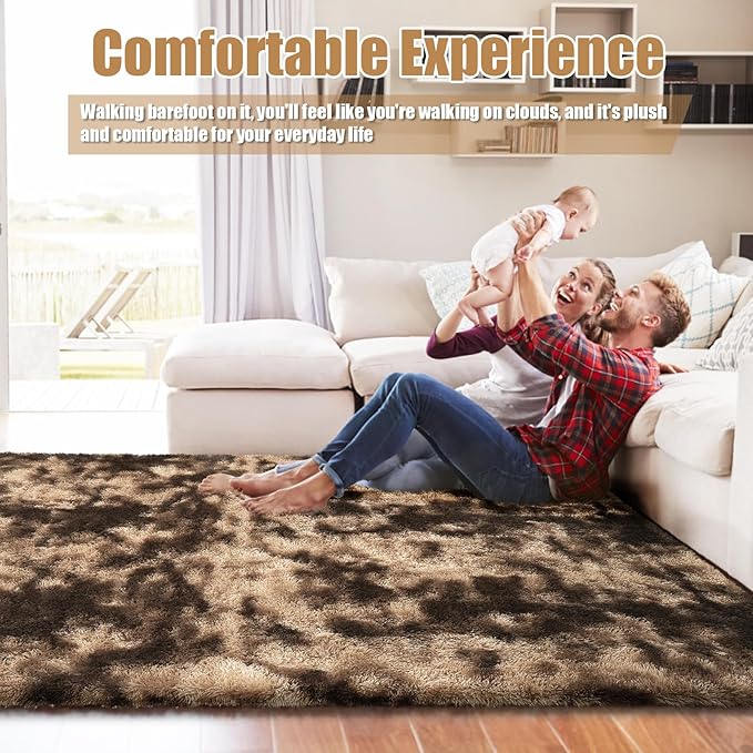 Shag Area Rug for Bedroom 5x8,Fluffy Area Rugs for Living Room,Soft Fuzzy Rug Non-Shedding Indoor Plush Carpet for Kids Bedroom Nursery Dorm Home Decor,Tie-Dyed Coffee