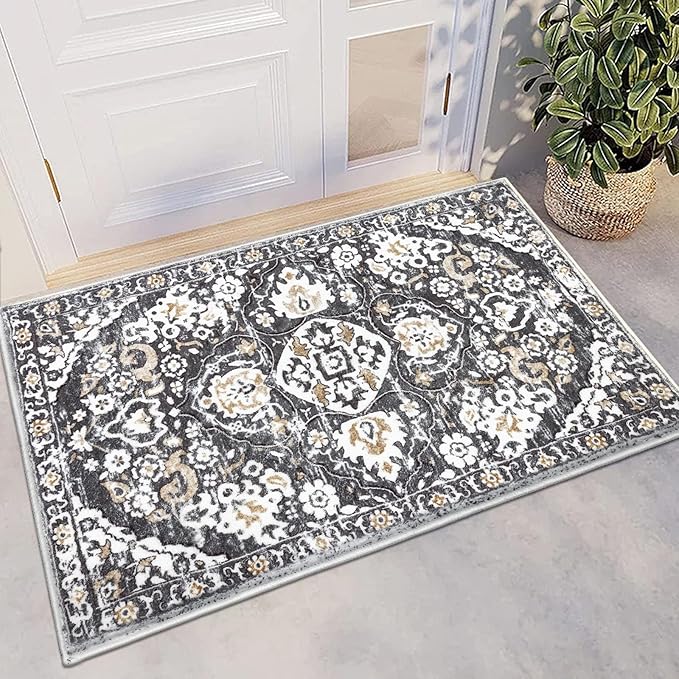 HEBE Washable Area Rug - 2'x3' Non Slip Soft Distressed Medallion Bedroom Boho Living Room Accent Throw Vintage Entry Floor Carpet for Dining Room Bathroom Entryway