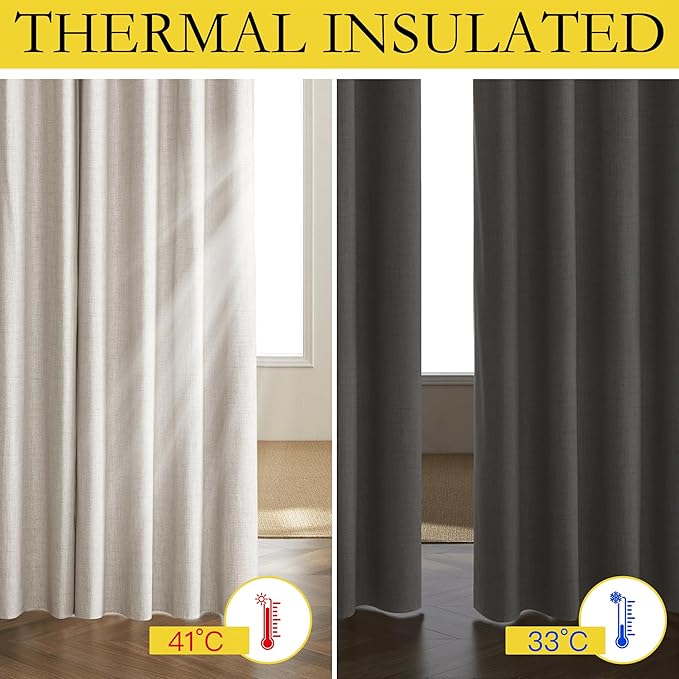 NICETOWN Brich Vintage Open Linen Weave Flax Thermal Curtains, 100% Blackout Curtains 54" Long for Dining Room, Soundproof Window Treatment Drapes for Kitchen, 42" Wide Per Panel, Set of 2