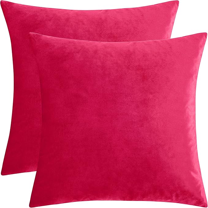 GIGIZAZA Red Velvet Decorative Throw Pillow Covers 18x18 for Sofa Bed 2 Pack Soft Cushion Covers