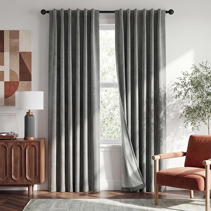 RYB HOME 100% Blackout Linen Textured Curtains 84 inches Long, Thermal Insulating Privacy Energy Saving for Bedroom Living Room Window Office Theater Baby Nursery, W 52 x L 84 in, Grey, 2 Panels