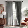 RYB HOME 100% Blackout Linen Textured Curtains 96 inches Long, Thermal Insulating Privacy Energy Saving for Bedroom Living Room Window Office Theater Baby Nursery, W 52 x L 96 in, Grey, 2 Panels