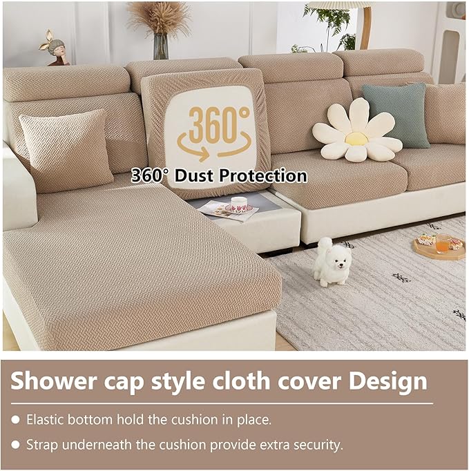 Couch Cushion Covers for Sofa Couch Covers Wear-Resistant Universal Sofa Cover Washable Stretch for Sectional Slipcovers (Texture-Light Coffee,Back Cover M)