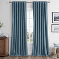 MIULEE 100% Blackout Linen Curtains for Bedroom, Stone Blue Solid Luxury Decor Thermal Insulation Room Darkening Drapes for Living Room Nursery Back Tab Rod Pocket 42 x 96 Inches, 2 Panels