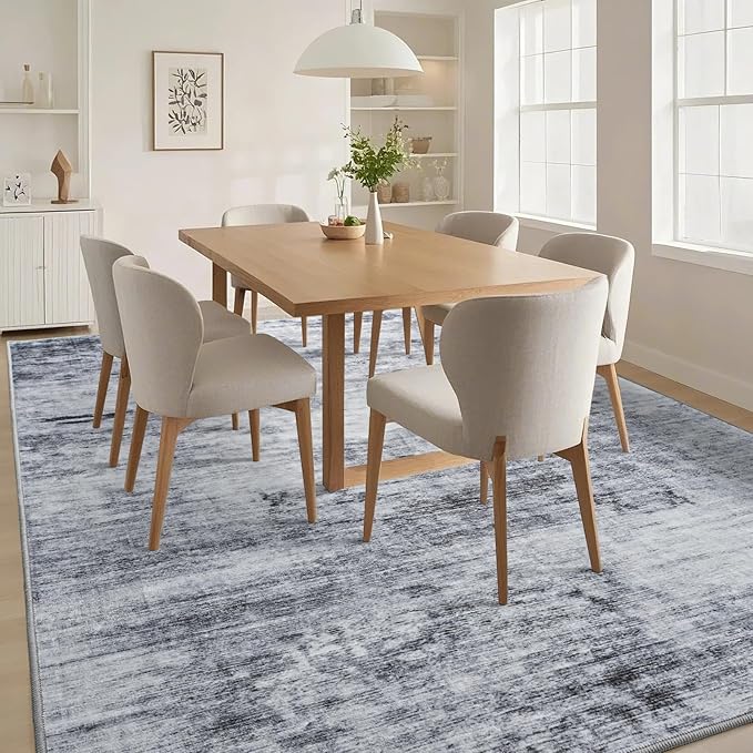 Toneed Abstract Area Rug 7x10 Modern Washable Rug Soft Non Slip Rug Low Pile for Bedroom Living Room Dining Room Grey