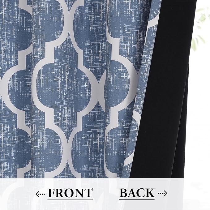 Beauoop 100% Blackout Curtains 84 Inches Long 2 Panels for Bedroom Living Room Blue Moroccan Geo Room Darkening Thermal Insulated Soundproof Grommet Top Window Treatments Drapes, 50x84 Set of 2