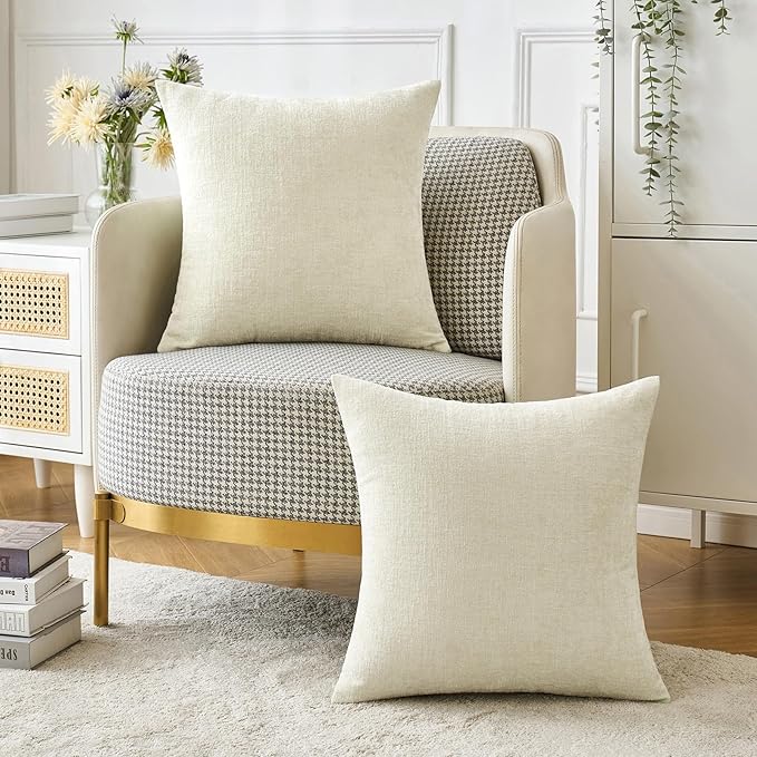 MIULEE Pack of 2 Cream Throw Pillow Covers 20x20 Inch Soft Polyester Pillow Covers for Sofa Living Room Spring Home Decor Couch Solid Dyed Cases