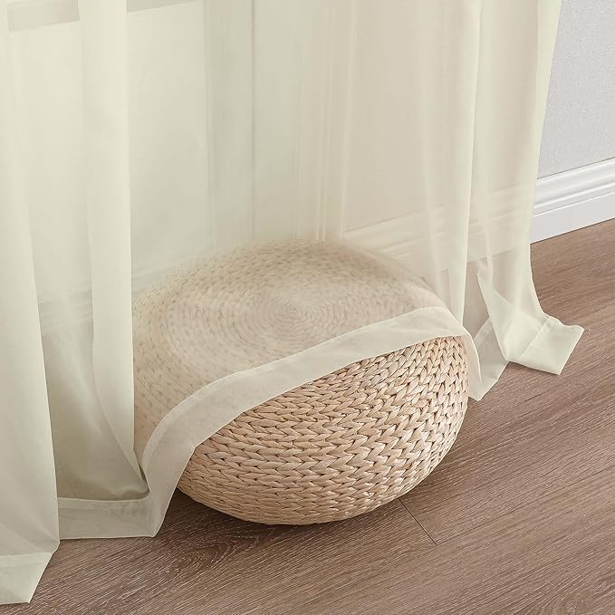 OWENIE Sheer Cream Curtains 108 Inches Long for Living Room Bedroom 2 Panels Set, Lightweight Airy Cream Sheer Curtain, Filmy Voile Rod Pocket, 2 PCS, Each 59" W x 108" L