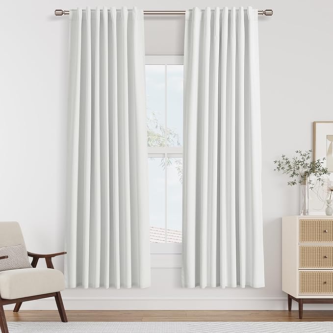 Guken Off White 100% Blackout Linen Curtains 72 Inch Length 2 Panels Set for Living Room Bedroom Back Tab Thermal Insulated Black Out Drapes Room Darkening Window Curtains 72 Inches Long