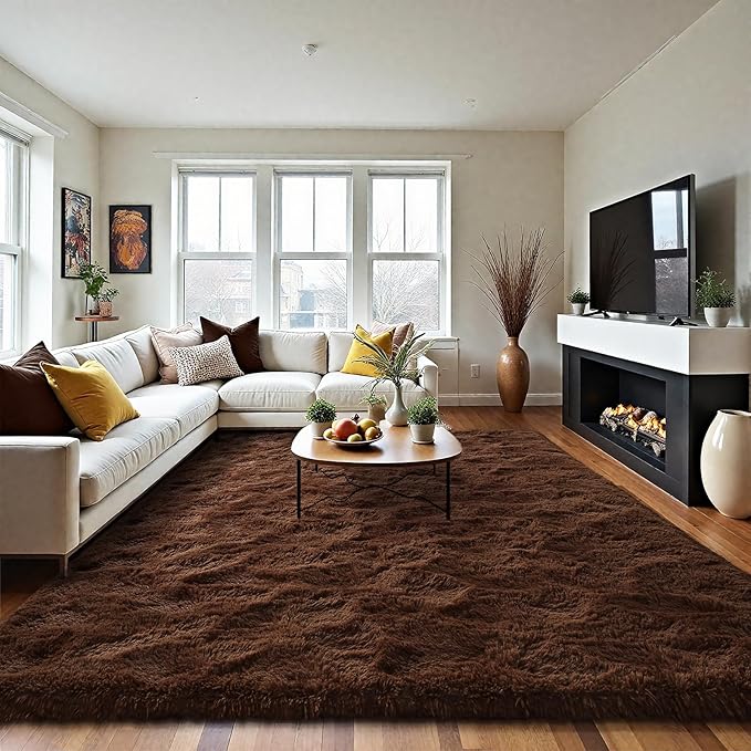 LOCHAS Ultra Soft Indoor Modern Area Rugs Fluffy Living Room Carpets for Children Bedroom Home Decor Nursery Rug 8 x10 Feet, Brown