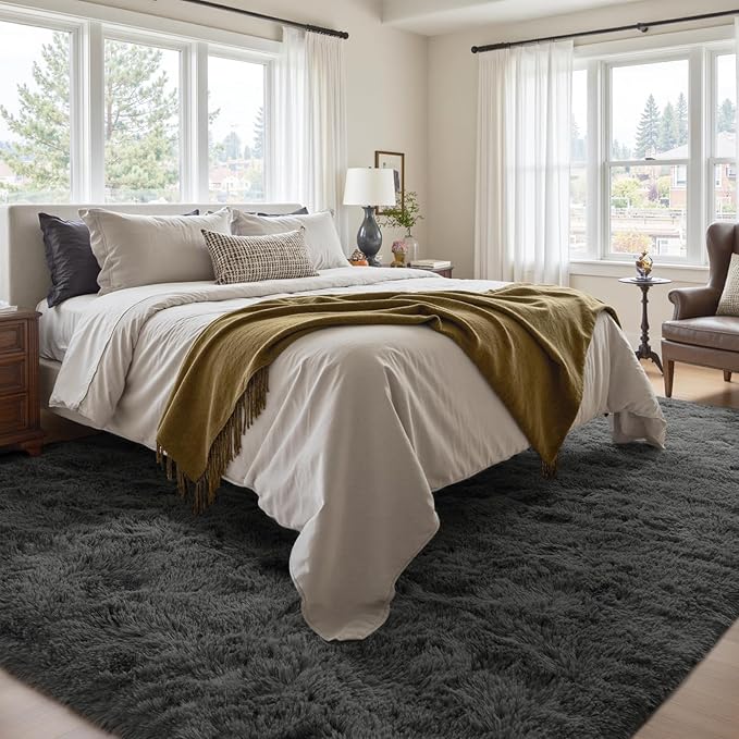 5x7 Ft Shag Area Rug for Bedroom, Ultra Soft Fluffy Furry Rugs for Living Room Indoor Floor, Aesthetic Carpet for Kids Home Decor (Grey)
