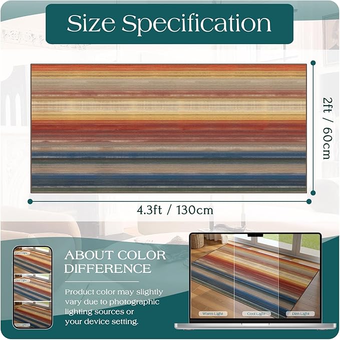 Front Door Mat Indoor Entrance - 2x4.3 Ft Ombre Washable Layered Doormat Outdoor Entrance Porch Rug Non-Slip Modern Abstract Runner Rug for Kitchen Hallway Bedroom Laundry Room Porch Decor