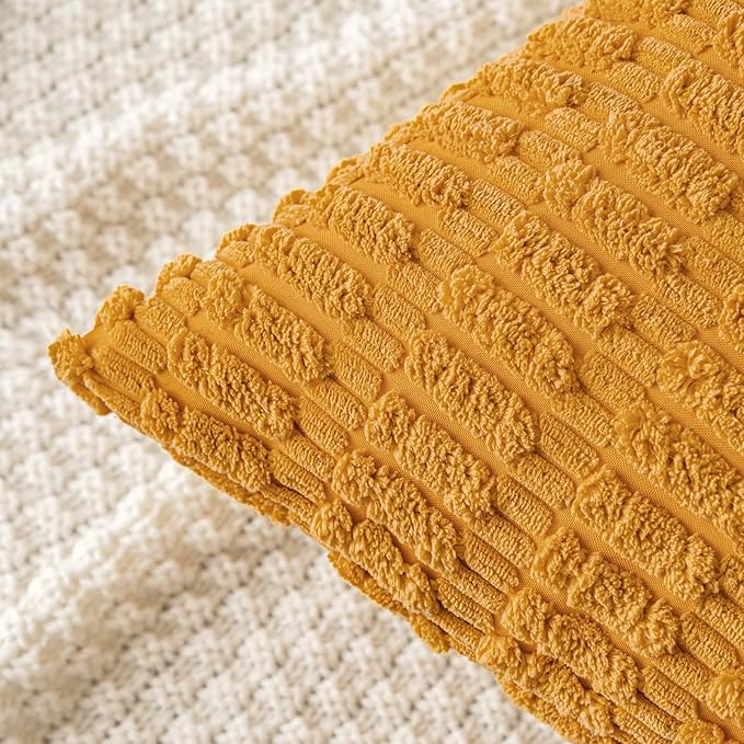 MIULEE Pack of 2 Corduroy Decorative Throw Pillow Covers 16x16 Inch Soft Boho Striped Pillow Covers Modern Farmhouse Home Decor for Summer Sofa Living Room Couch Bed Gold Yellow