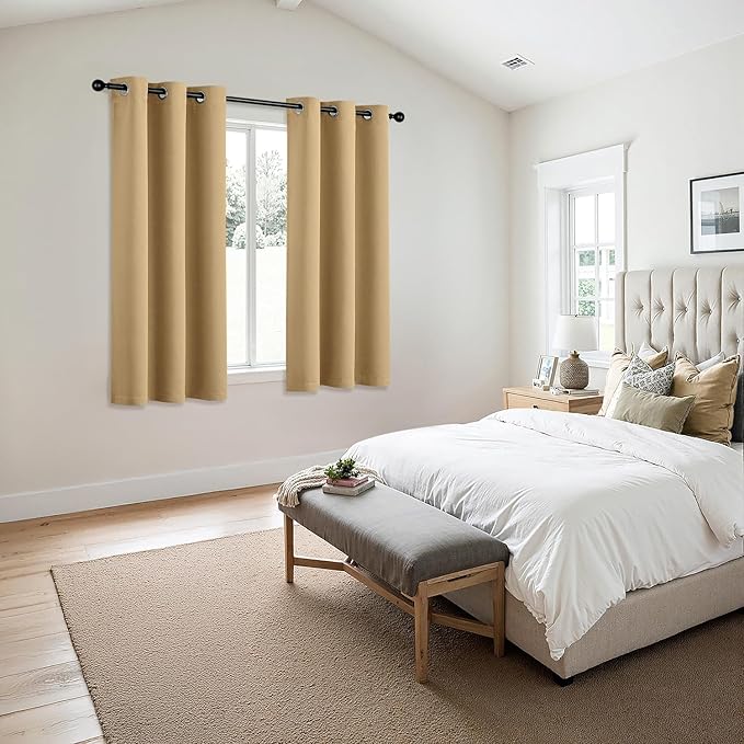 MIULEE Gold Blackout Curtains for Bedroom Living Room 45 Inches Long 2 Panels, Thermal Insulated Room Darkening Drapes Solid Grommet Noise Reduction Light Blocking Window Treatments 40x45 Inch