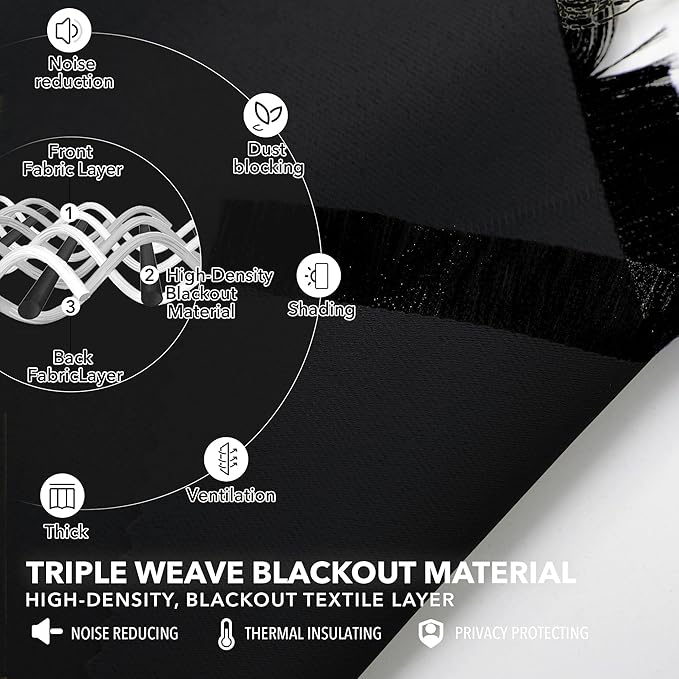 Deconovo Blackout Curtains, Thermal Insulated, W52 x L45 2 Panels, Back Tab, Machine Washable, Room-Darkening Drapes for Bedroom/Living Room Black