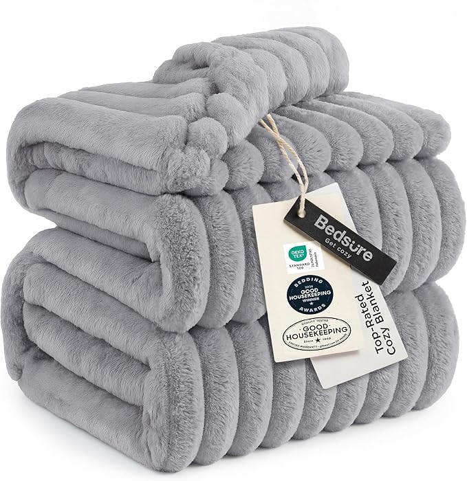 Bedsure GentleSoft King Size Blanket for Bed - Cozy Soft Blankets for Women, Cute Large Fleece Throws for Girls, Light Grey, 108x90 Inches