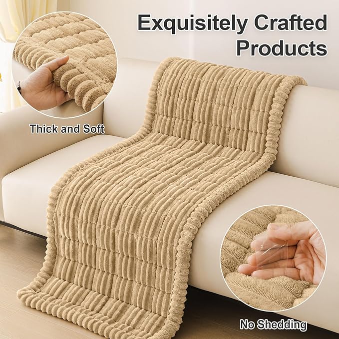 hyha Couch Covers for Dogs Washable, Non Slip Plush Dog Sofa Protectors, Fuzzy Pet Couch Covers for 3 Cushion Sofa Pet Friendly (Camel, 27.6" x 47")
