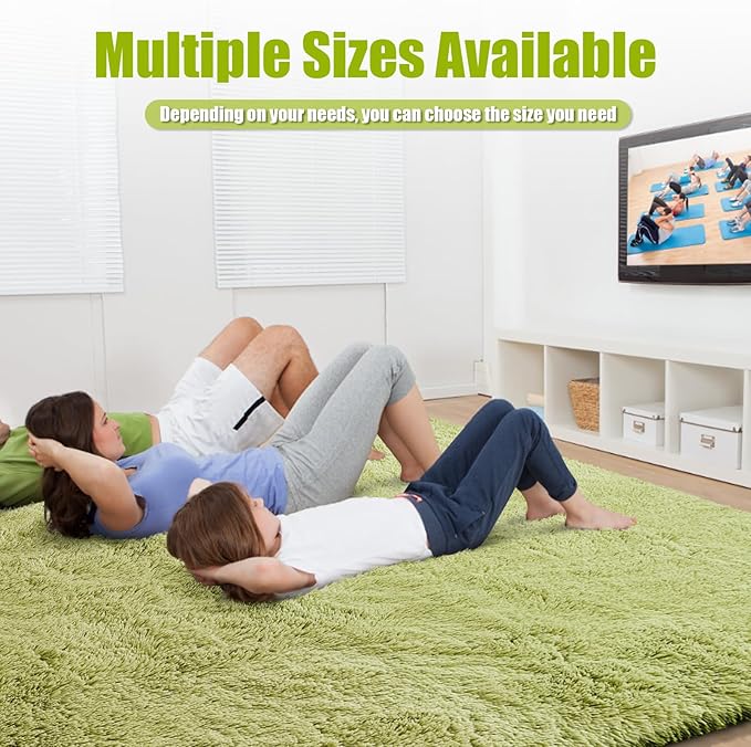 9x12 Fluffy Area Rugs for Living Room,Large Fuzzy Shag Area Rug for Bedroom,Grass Green Soft Non-Shedding Indoor Plush Carpet for Kids Bedroom Nursery Home Decor