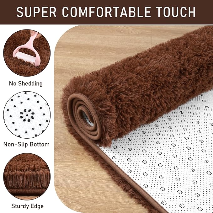 LOCHAS Ultra Soft Indoor Modern Area Rugs Fluffy Living Room Carpets for Children Bedroom Home Decor Nursery Rug 8 x10 Feet, Brown