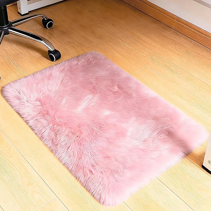 2x3 Fluffy Area Rugs for Bedroom Living Room,Small Soft Shag Fuzzy Rug Non-Shedding Indoor Plush Carpet for Kids Bedroom Nursery Dorm Home Decor,Pink