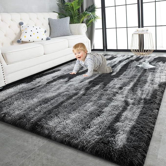 TWINNIS Super Soft Shaggy Rugs Fluffy Carpets, 6x9 Feet, Indoor Modern Plush Area Rugs for Living Room Bedroom Kids Room Nursery Home Decor, Upgrade Anti-Skid Rectangular Fuzzy Rug, Charcoal Grey