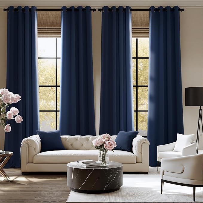 NICETOWN Room Darkening Draperies Curtains Panels, 2 Panels Navy Blue W52 x L63