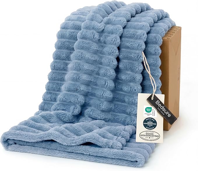 Bedsure GentleSoft Fall Throw Blanket for Couch - Cozy Soft Blankets for Women, Cute Small Throws for Girls, Blue, 50x60 Inches