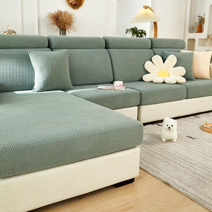 Sofa Covers Couch Covers for Sofa Pet Friendly Couch Cushion Covers Universal Sofa Covers Washable Stretch Slipcovers for Sectional Sofa (Texture Green,Chaise Cover)