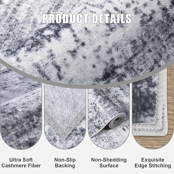 10x14 Area Rug Living Room Rug: Washable Modern Abstract Soft Thin Rug Indoor Floor No Slip Stain Resistant Carpet for Bedroom Dining Room Farmhouse Nursery Home Office - Grey
