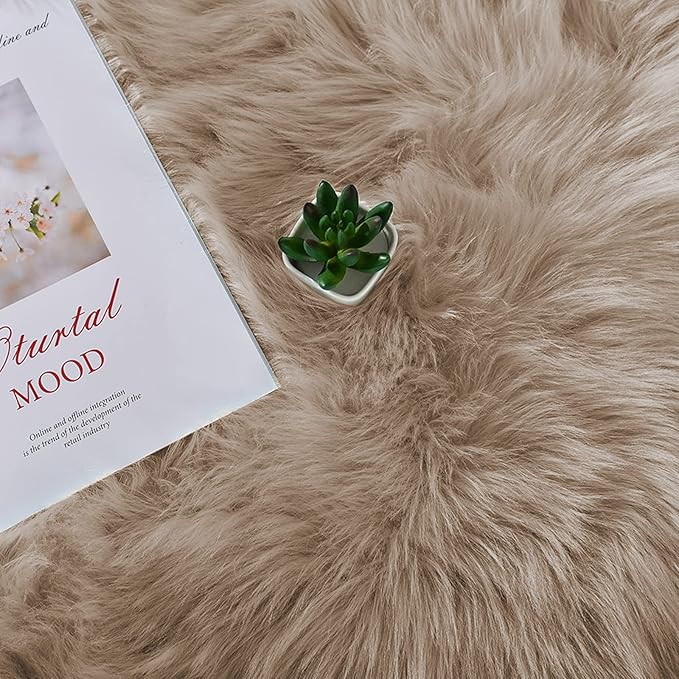 Latepis Throw 2x6 Rug Runner Light Brown Faux Fur Rug Washable Shaggy Rug Fluffy Plush Soft Rugs for Living Room Bedroom Dorm Floor Sofa Furry Beige