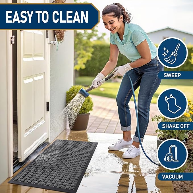 Smiry Front Door Mat Outside Entrance, Heavy Duty Natural Rubber Doormat, Non Slip, Trap Dirt and Moisture, Easy Clean, Low Profile Welcome Floor Mats for Indoor Outdoor Entry, 71x23 Inch, Grey