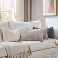 Fancy Homi Set of 4 Grey and White Long Lumbar Rectangle Decorative Throw Pillow Covers 12x24 Inch for Couch Bed Chair, Farmhouse Boho Room Decor, Soft Fuzzy Corduroy Textured Cushion Case 30x60cm