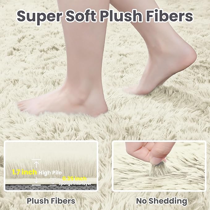 6x9 Area Rugs for Living Room Rug: Soft Fluffy Shag Cream White Rugs for Bedroom, Non-Slip Large Fuzzy Plush Rug Indoor Floor Carpet for Nursery Kids Boys Girl Room, Dorms, Playroom, Modern Home Decor