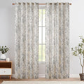 jinchan Linen Blend Curtain Floral Curtains for Living Room 90 Inch Length Grey Printed Curtain Rod Pocket Back Tab Farmhouse Peony Flower Patterned Drapes Bedroom Window Curtains Set 2 Panels