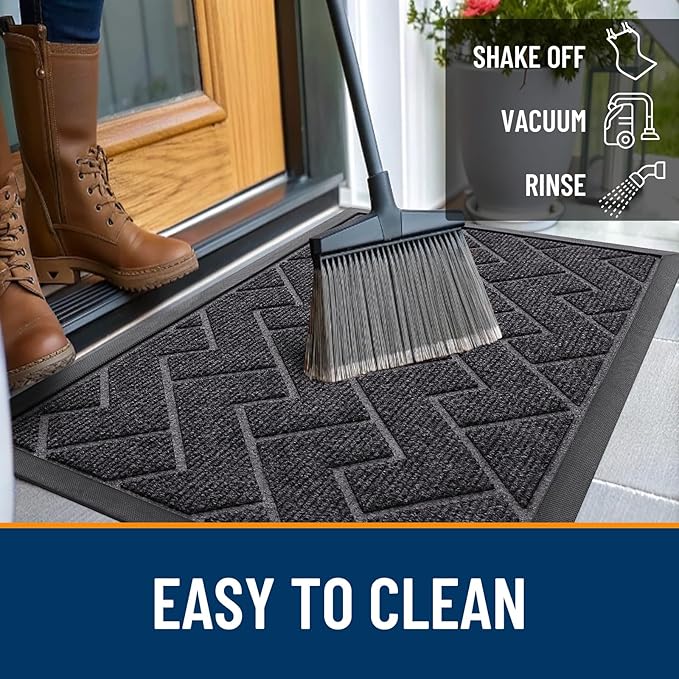 OLANLY Front Door Mat Indoor Outdoor Entrance, Waterproof All-Season, All-Weather Doormat, Sturdy Natural Rubber, Low Profile, Easy Clean Patio Porch Entryway Mat, Herringbone Brick (Grey, 29.5x17)