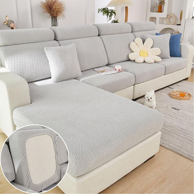 Sofa Covers Couch Covers for Sofa Pet Friendly Couch Cushion Covers Universal Sofa Covers Washable Stretch Slipcovers for Sectional Sofa (Texture Light Gray,Back Cover M)