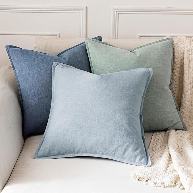 MIULEE Decorative Linen Euro Sham Pillow Covers 26x26 Inch Blue Ashes Boho Farmhouse Neutral Couch Throw Pillows for Bed Pack of 2 Accent Modern Pillowcase Sofa Livingroom Home Decor
