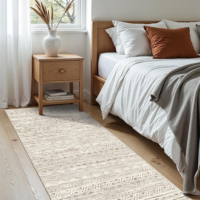 Ksrau 2x5 Hallway Runner Rug - Moroccan Non Slip Long Rug for Entryway Soft Low-Pile Washable Neutral Rugs for Kitchen Small Waterproof Indoor Floor Carpet for Bedroom Bathroom Laundry 2x5 Beige