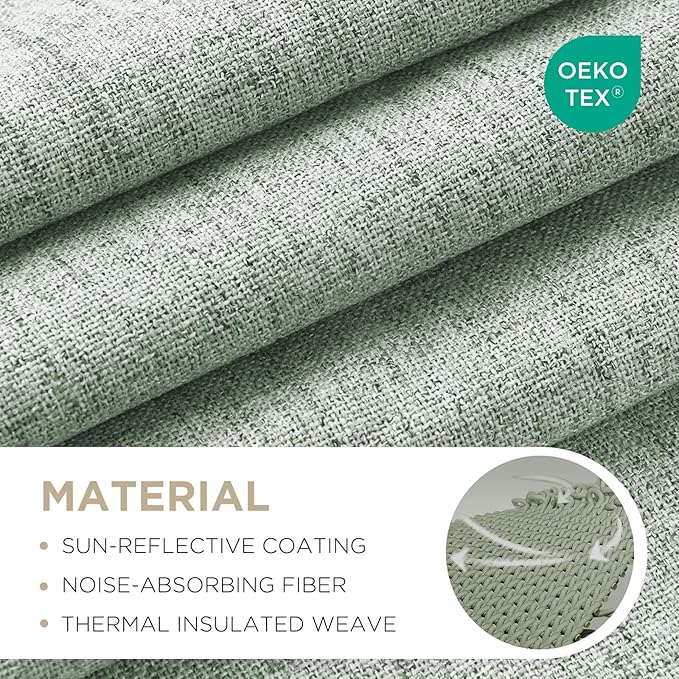 Joydeco Linen Blackout Curtains for Bedroom - 100% Light Blocking 1 Panels, Sage Green Drapes 100" W x 120" L, Thermal Insulated Room Darkening Curtains for Living Room, Rod Pocket & Back Tabs