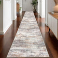 KOZYFLY Modern Abstract Washable Long Runner Rug 2.6x18 Hallway Rug Runner Non-Slip Soft Kitchen Runner Rugs, Multi Grey/Orange 18 Foot Carpet Runners for Stair Entryway Bathroom