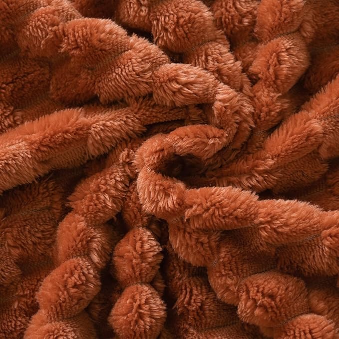 Puncuntex Burnt Orange Throw Blanket 108"×90" inches Fuzzy 3D Jacquard Decorative Flannel Fleece Super Soft Plush Cozy Blanket for Couch Sofa Chair Lightweight