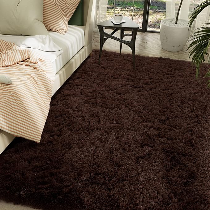 LOCHAS Ultra Soft Indoor Modern Area Rugs Fluffy Living Room Carpets for Children Bedroom Home Decor Nursery Rug 5x8 Feet, Brown
