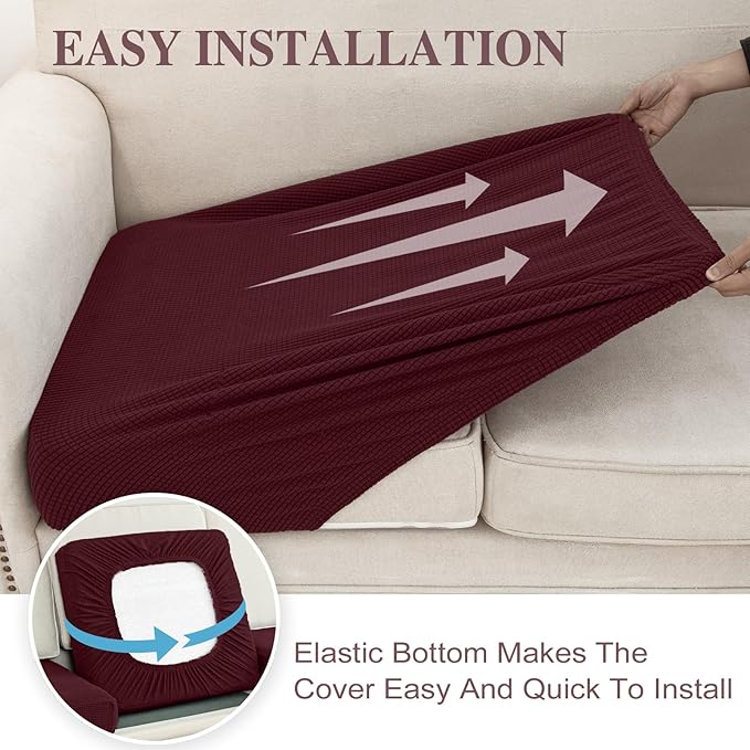 Couch Cushion Cover Seat Cushion Cover Stretch Armchair Cover Separate Sectional Sofa Slipcovers Furniture Protector(1 Piece for Seat or Sofa Backrest, Burgundy)