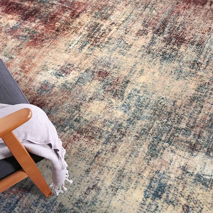 IOHOUZE Abstract Runner Rug 3x20 Ft Extra Long Washable Runners for Hallways, Non Slip Kitchen Runner Printed Faux Wool Entryway Runner Indoor, Modern Abstract Floor Carpet for Hall Stair, Red/Multi
